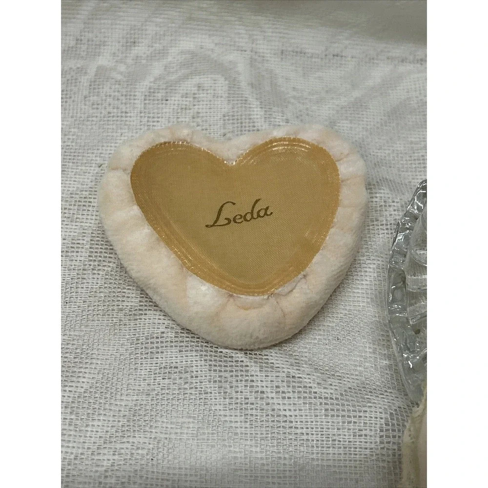 Lead CRYSTAL Heart Shaped Dish With Powder Puffs Trinkets Tray Cosmetics Zajecar